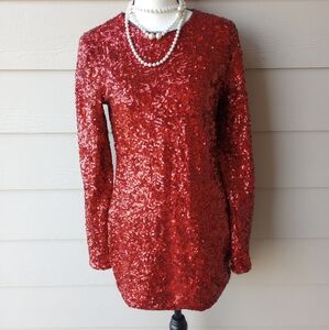 Kimchi Blue Christmas Valentine's Day Red Sequin Long Sleeve Mini Dress